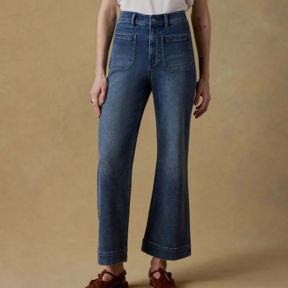 Faherty Womens Riverton Wide Leg Jean Size 28 Blue High Rise Patch Pocket Casual